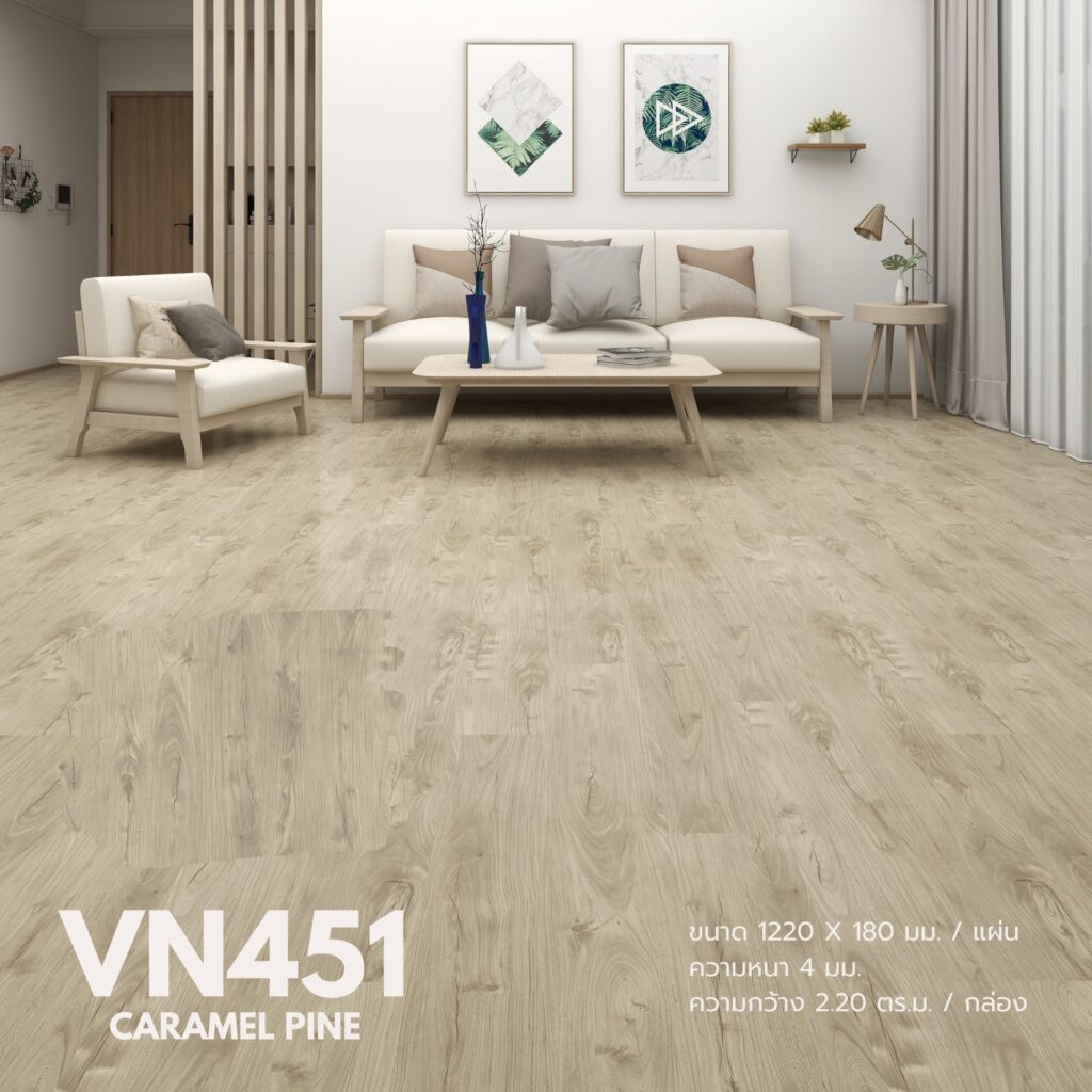พื้น SPC ความหนา 4 มม. กระเบื้องยางลายไม้ clicklock ลายปูตรง