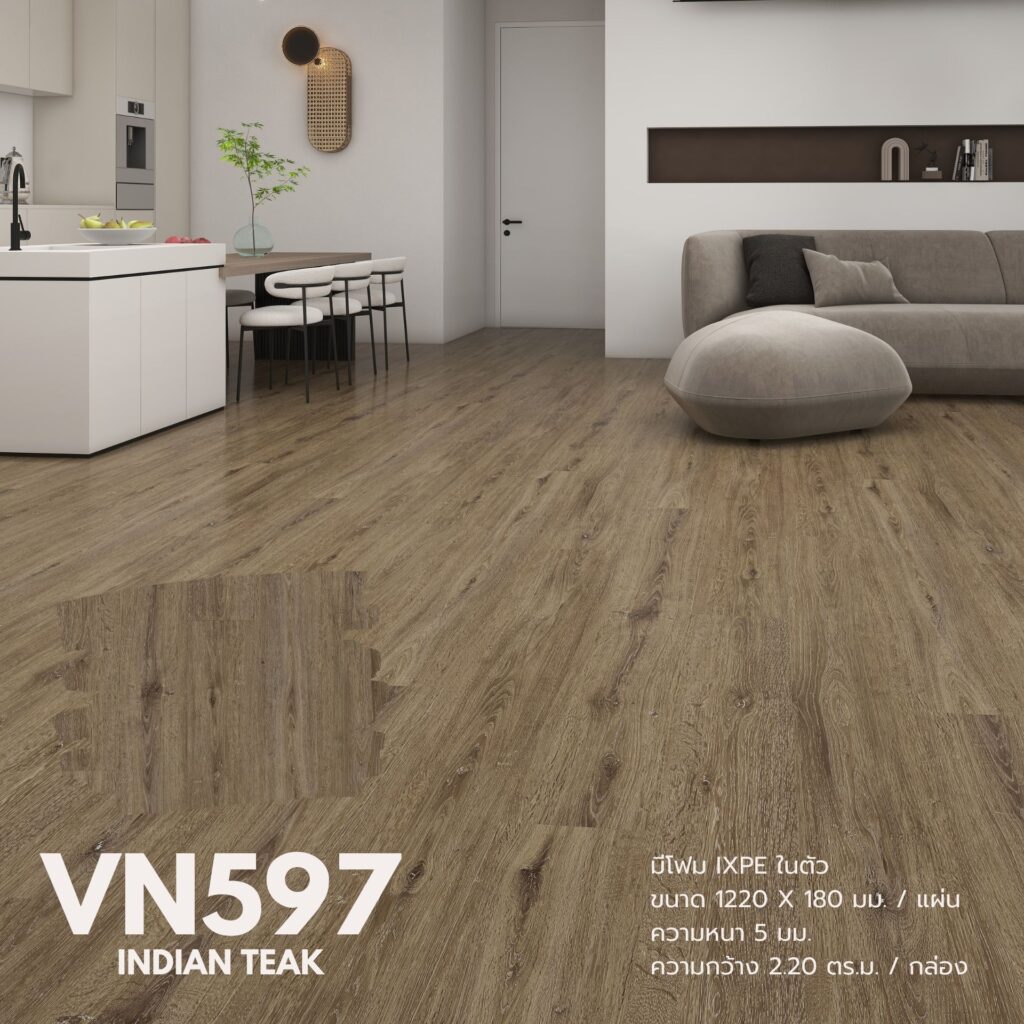 พื้น SPC ความหนา 5 มม. กระเบื้องยางลายไม้ clicklock ลายปูตรง มีโฟม IXPE ในตัว